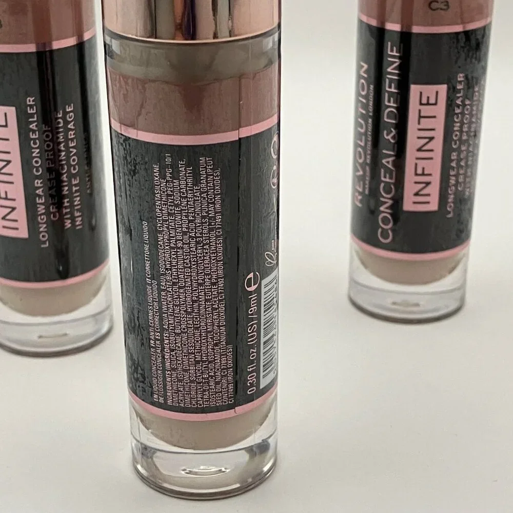Revolution Infinite XL Concealer C3 3pcs Longwear Niacinamide Crease-Proof 3pack